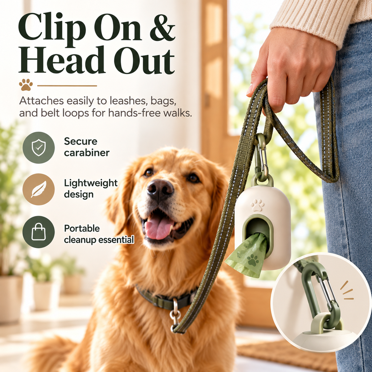 swewt®Portable Dog Waste Bag Dispenser with Carabiner Clip