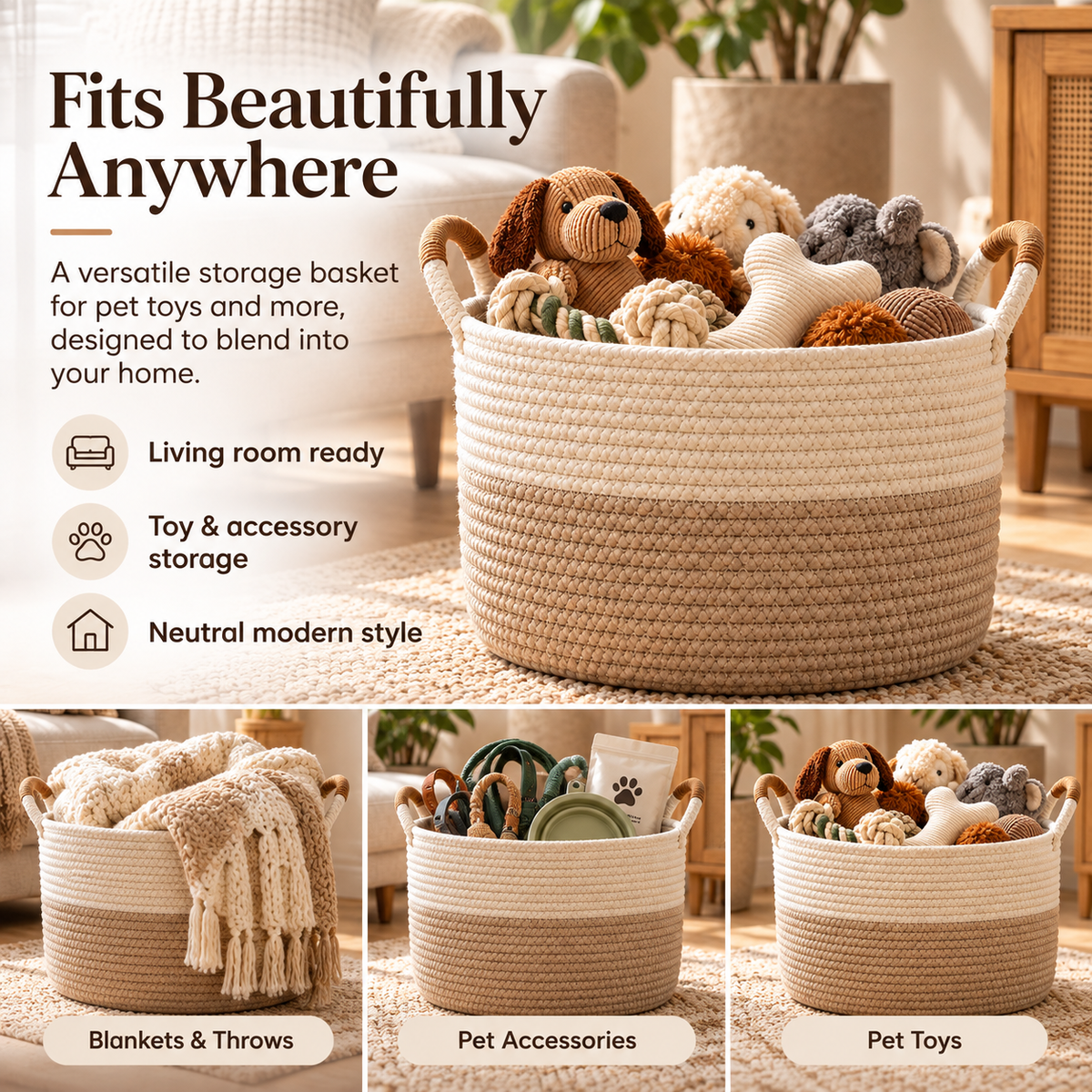 swewt®Woven Cotton Rope Pet Toy Storage Basket