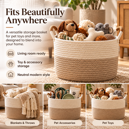 swewt®Woven Cotton Rope Pet Toy Storage Basket