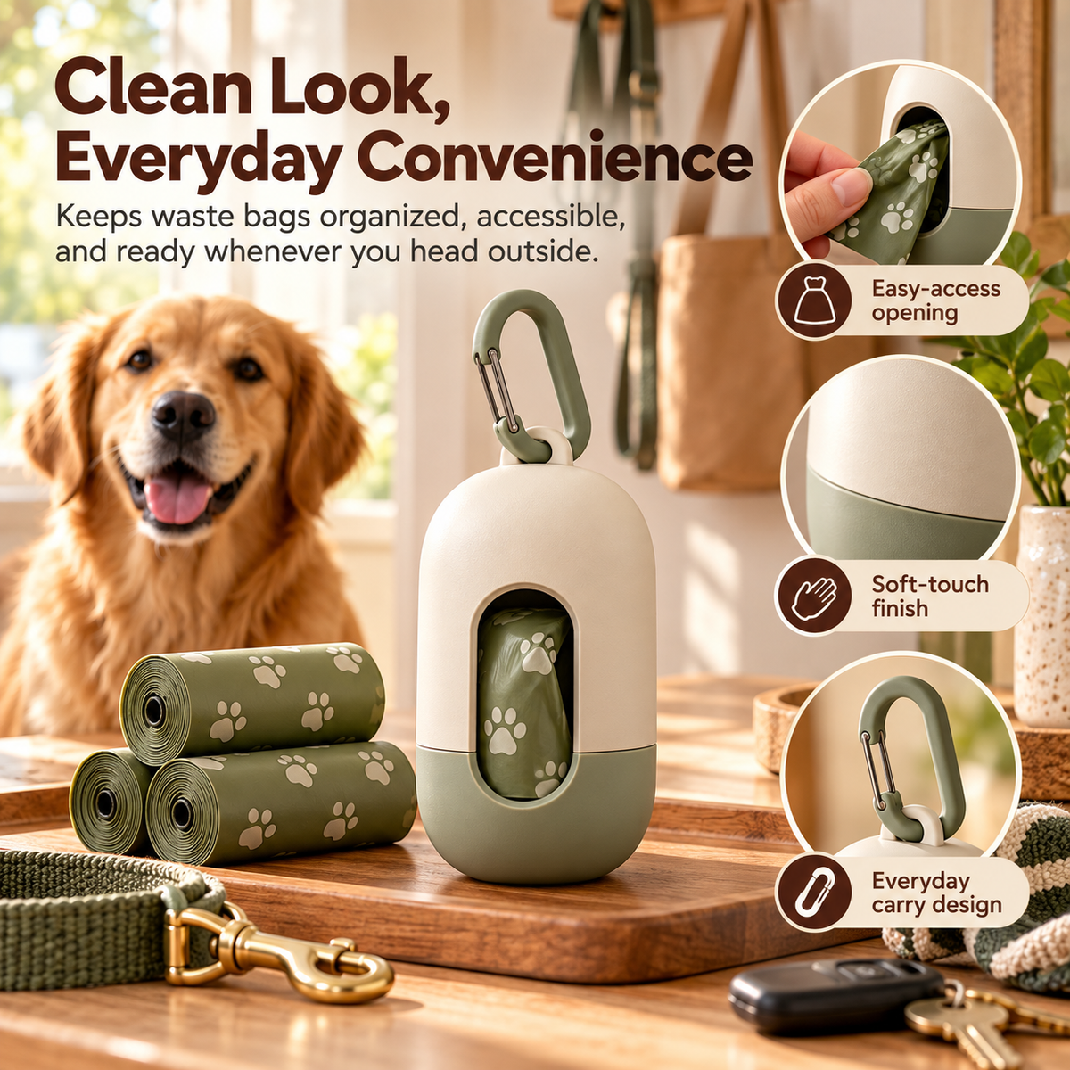 swewt®Portable Dog Waste Bag Dispenser with Carabiner Clip