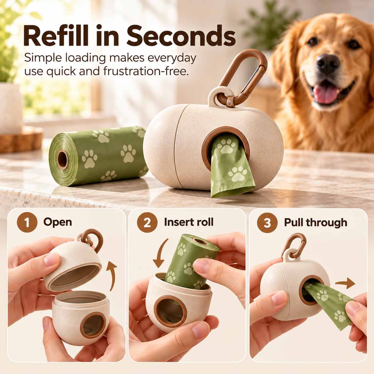swewt®Portable Dog Waste Bag Dispenser with Carabiner Clip