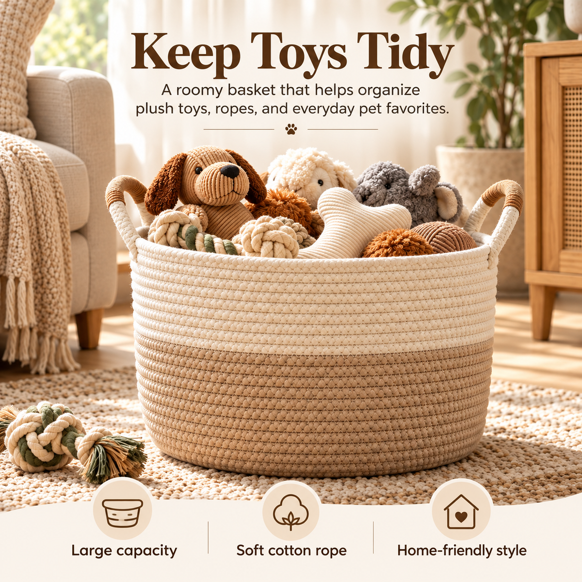 swewt®Woven Cotton Rope Pet Toy Storage Basket
