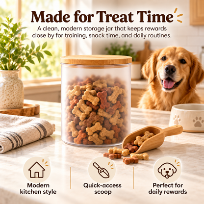 swewt®Bamboo Lid Pet Treat Storage Jar with Scoop