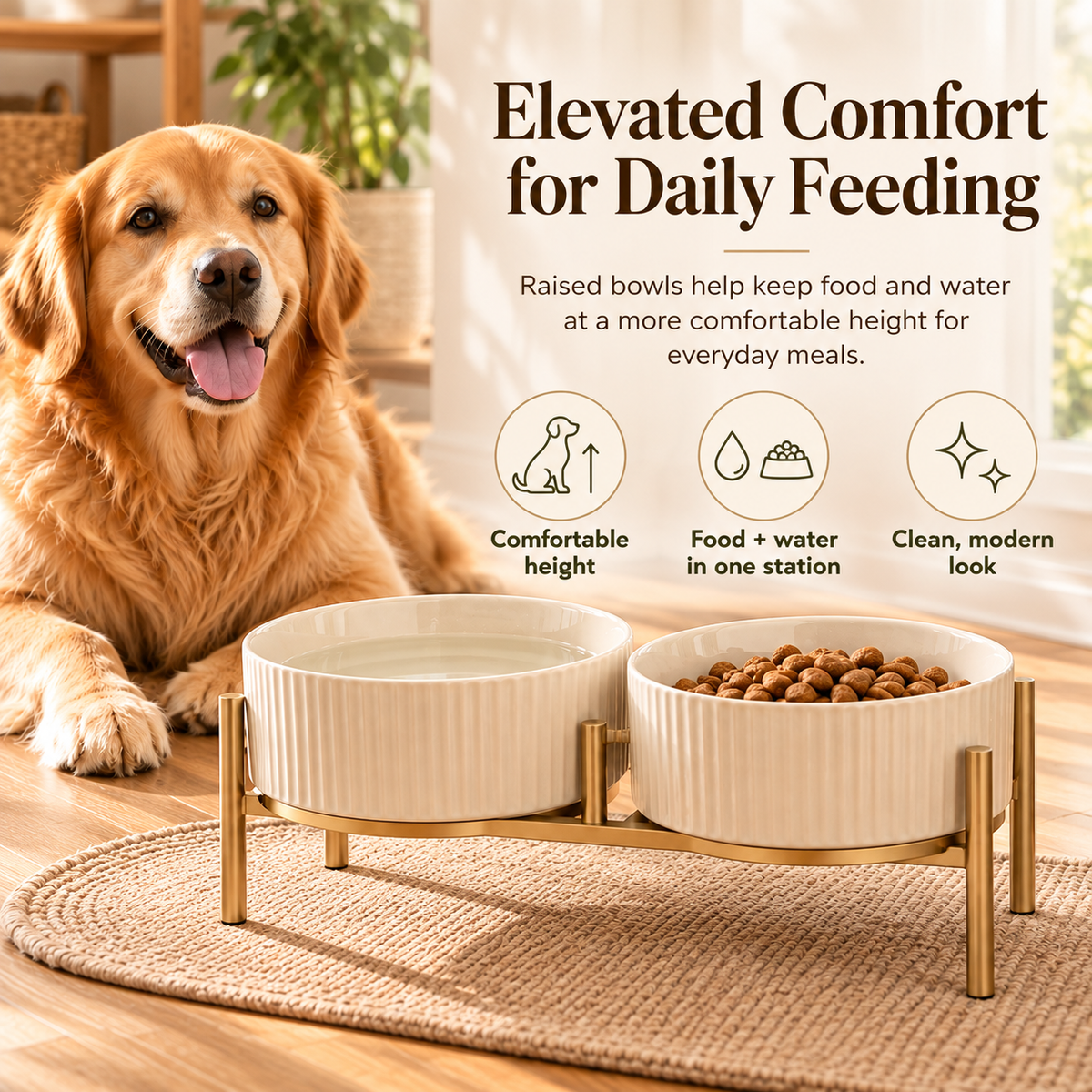 swewt®Elevated Ceramic Dog Bowls with Metal Stand