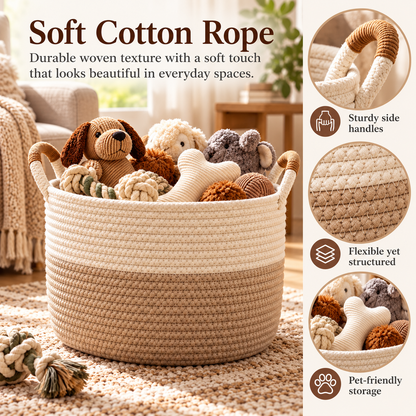swewt®Woven Cotton Rope Pet Toy Storage Basket