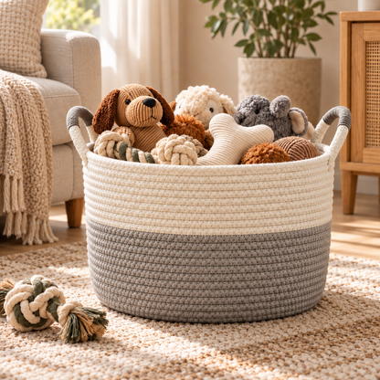 swewt®Woven Cotton Rope Pet Toy Storage Basket
