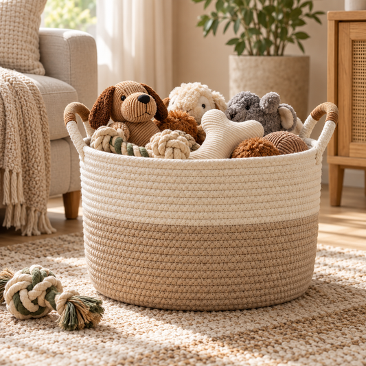swewt®Woven Cotton Rope Pet Toy Storage Basket
