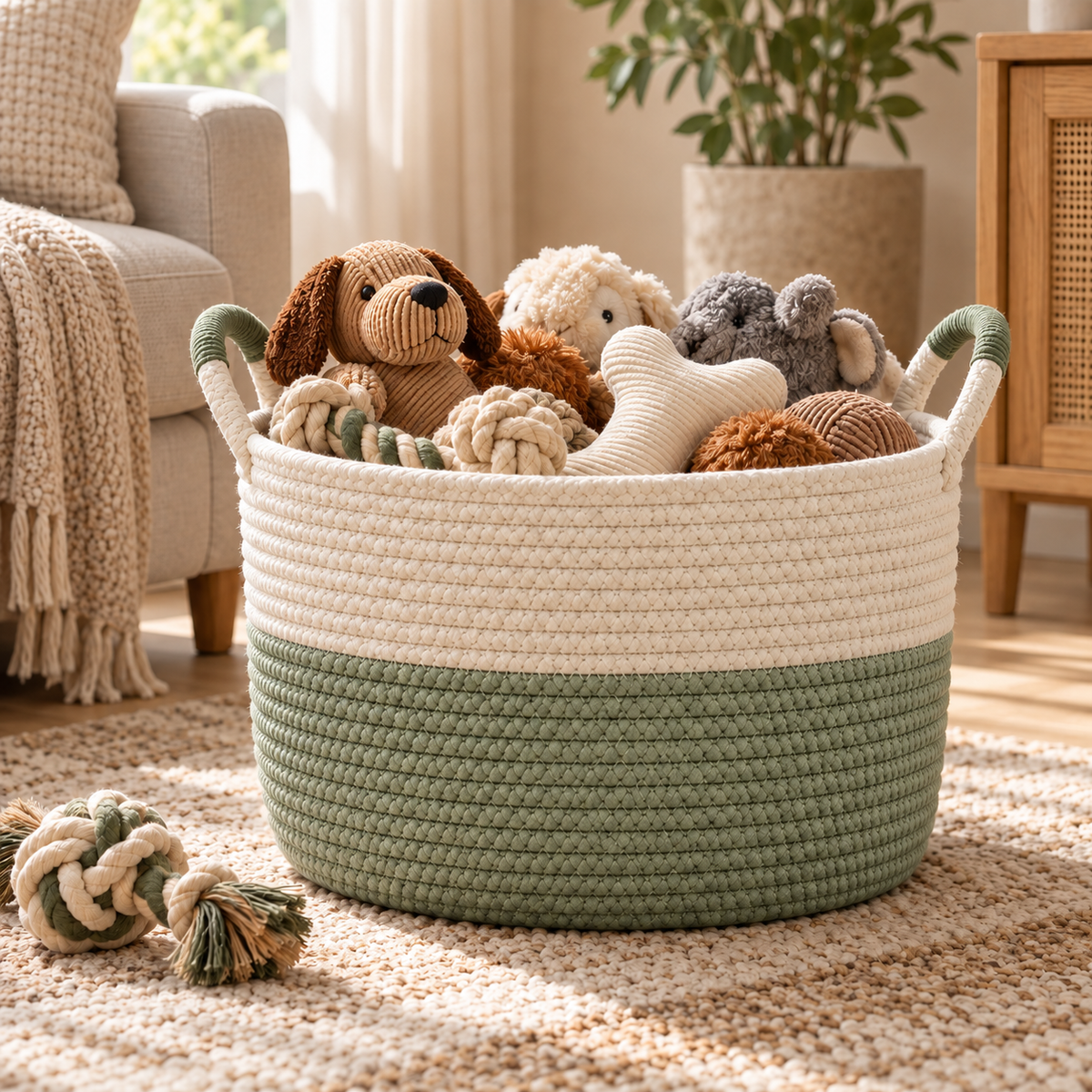 swewt®Woven Cotton Rope Pet Toy Storage Basket