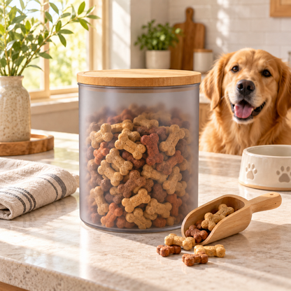 swewt®Bamboo Lid Pet Treat Storage Jar with Scoop